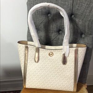 Michael Kors White and Gold Women's Tote Bag